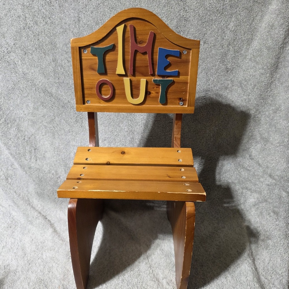 Vintage Wooden Child's Time Out Chair Colorful Letters Toddler Kids Decor